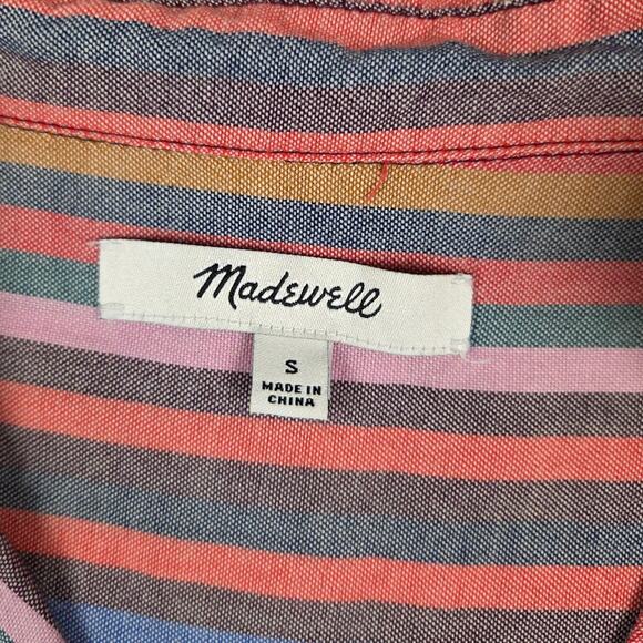 Madewell Top Womens Size Small Courier Button-Back Shirt Rainbow Stripe V Neck - Picture 9 of 15